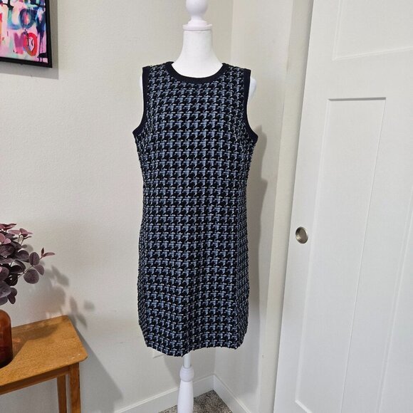NWT Ann Taylor Denim Trim Tweed Shift Dress Sleeveless- Blue - Sz 10P - Picture 1 of 11